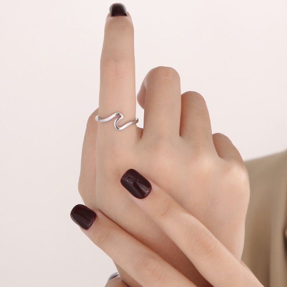 3/$35 Stainless Steel Minimalist Wave Ring Silver Band Dainty Stackable Jewelry